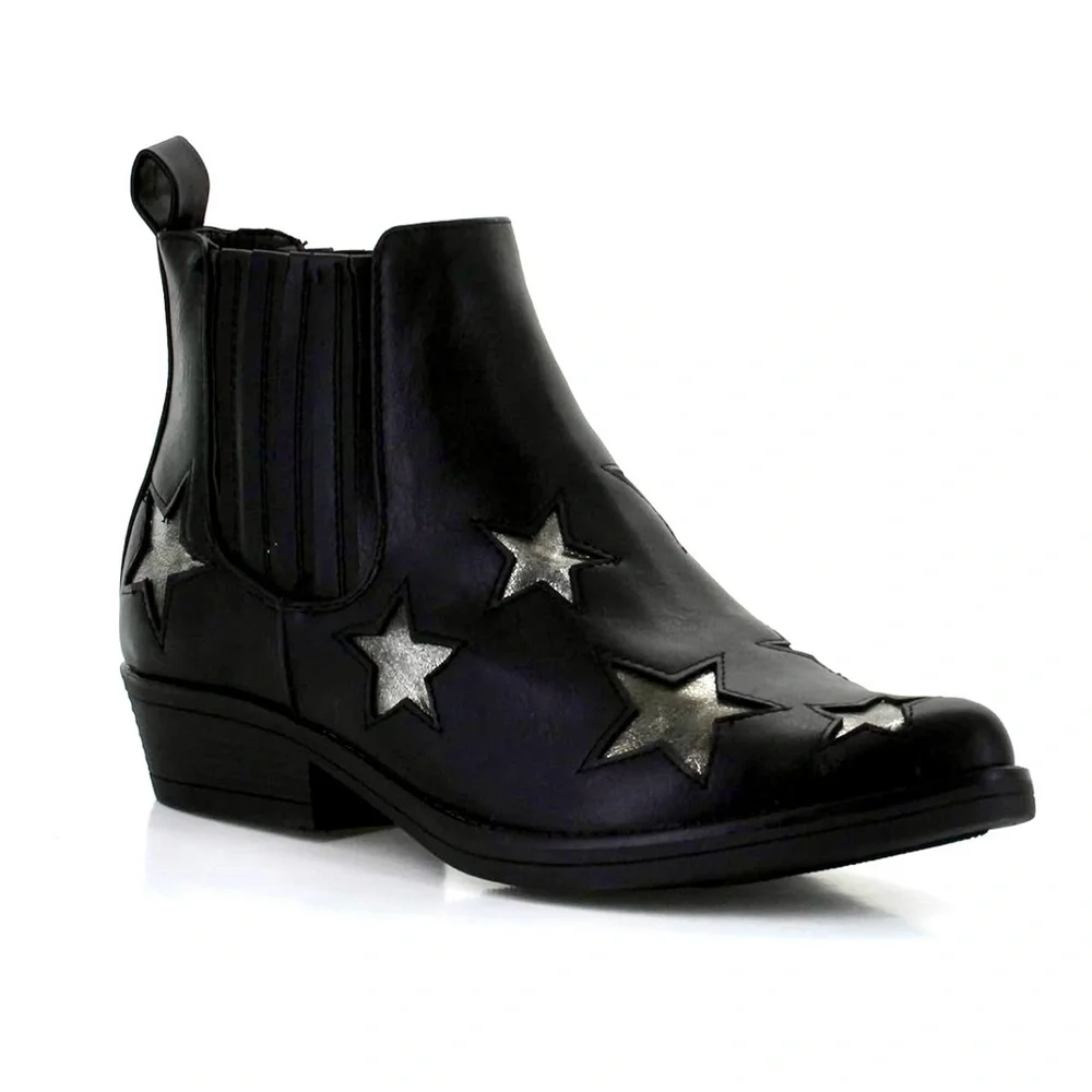 NEW - Western Style Chelsea Metallics Star-Embellished Black Ankle Boots Booties - Picture 5 of 5